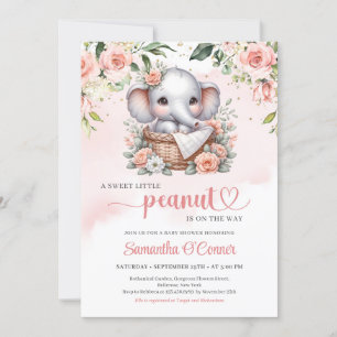 Invitación elefante lindo en rosas de cestas florales