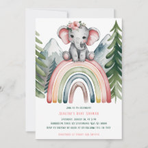 Elefante lindo en un Baby Shower arcoiris