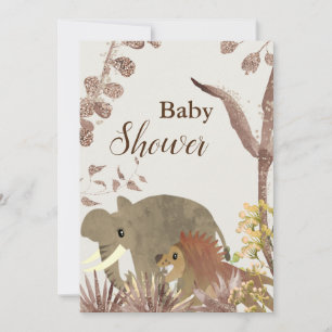 Invitación Elefante lindo, león y Baby Shower de arte floral