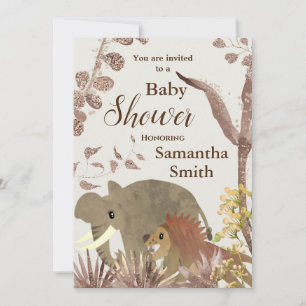 Invitación Elefante lindo, león y Baby Shower de arte floral