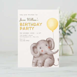 Invitación Elefante lindo y globo de cumpleaños