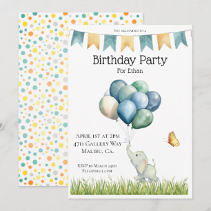 Invitación Elefante lindo y globos