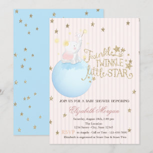 Invitación Elefante, Luna, Brillantes Estrellas Rayadas Fiest