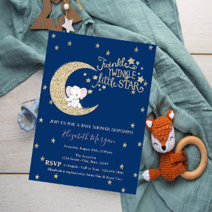 Invitación Elefante, Luna, Brillo Duende Estrellita Shower d