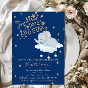 Invitación Elefante,Luna,Estrellas Brillantes Brillo Fiesta d