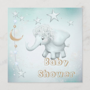 Invitación Elefante, luna y estrellas caprichosos Baby Shower