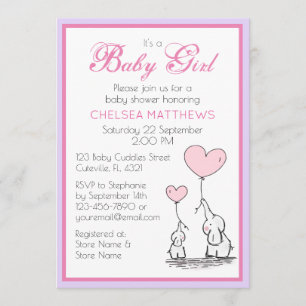 Invitación Elefante madre e bebé con Chica de globos cardíaco