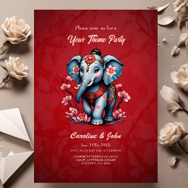 Invitación Elefante majestuoso de estilo japonés tradicional.