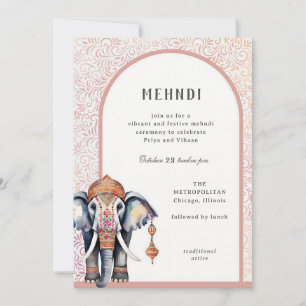 Invitación Elefante Mehndi, Boda indio acuarela