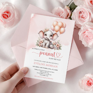 Invitación Elefante minimalista lindo flores rubor niña