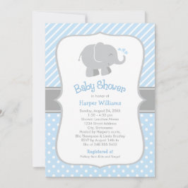 Invitación Elefante moderno azul y gris Baby Shower