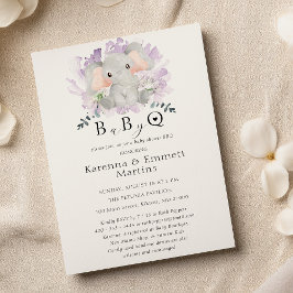 Invitación Elefante moderno Floral Baby-Q BBQ Baby Shower