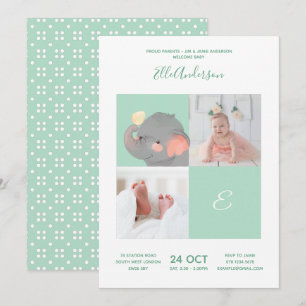 Invitación Elefante • Monograma alfabeto lindo baby shower