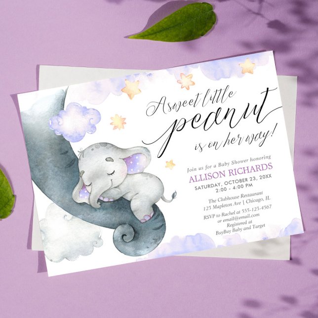 Invitación Elefante morado dulce pequeña ducha de cacahuete (Subido por el creador)
