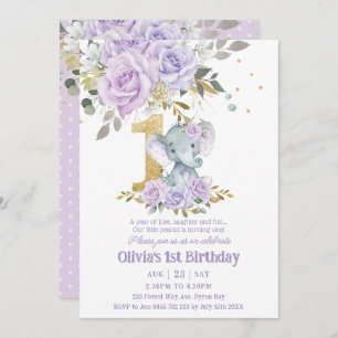 Invitación Elefante Morado Lilac Floral Cute Floral Un primer