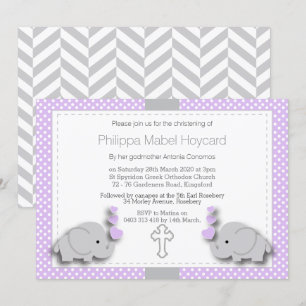 Invitación Elefante morado y gris 🐘 bebé - Cristalización