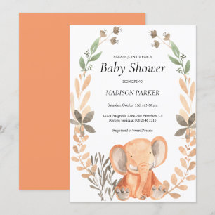 Invitación Elefante Naranja de acuarela