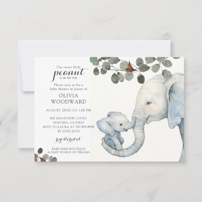 Invitación Elefante Neutral De Baby Shower Y Verdor De Género (Anverso)