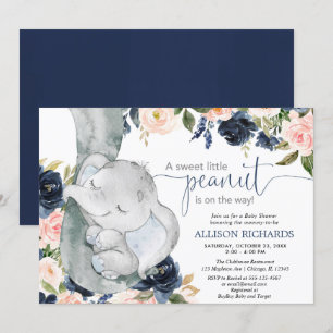 Invitación elefante neutral de género azul marino rosa Rubor