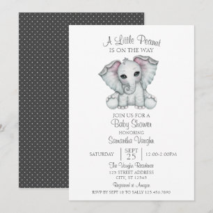 Invitación Elefante Neutral de Género Minimalista Baby Shower