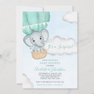 Invitación Elefante Neutral Mint Green Baby Shower