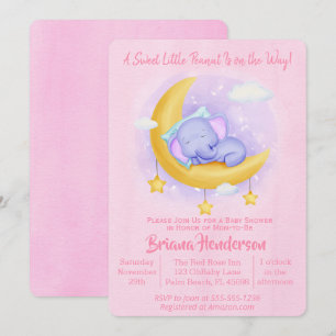 Invitación Elefante Niña Dulce Pequeña Cacahuete Fiesta de Be