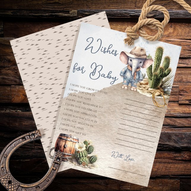 Invitación Elefante occidental: Ducha de vaquero para bebé (Rustic Western Elephant Cowboy Boy Baby Shower "Wishes for Baby" )