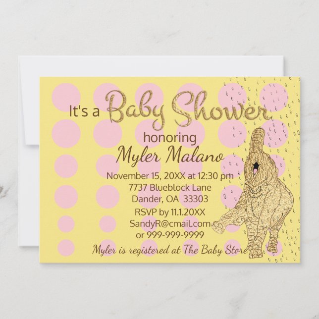 Invitación Elefante para bebé rosa dorado de Baby Shower (Anverso)