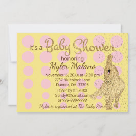 Invitación Elefante para bebé rosa dorado de Baby Shower