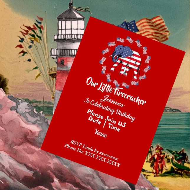 Invitación Elefante Patriótico Bandera Estadounidense Cuta de (Patriotic Elephant American Flag Birthday Boy Cute Invitation)