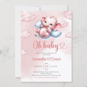 Invitación elefante pequeño lindo en cuna rosa y azul