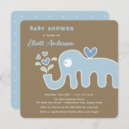 Invitación Elefante Personalizado azul brillante Baby Shower