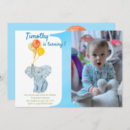Invitación Elefante personalizado primer niño de cumpleaños 