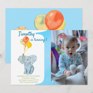 Invitación Elefante personalizado primer niño de cumpleaños 