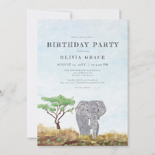 Invitación Elefante pintado para no perderse la fiesta de cum (Anverso)