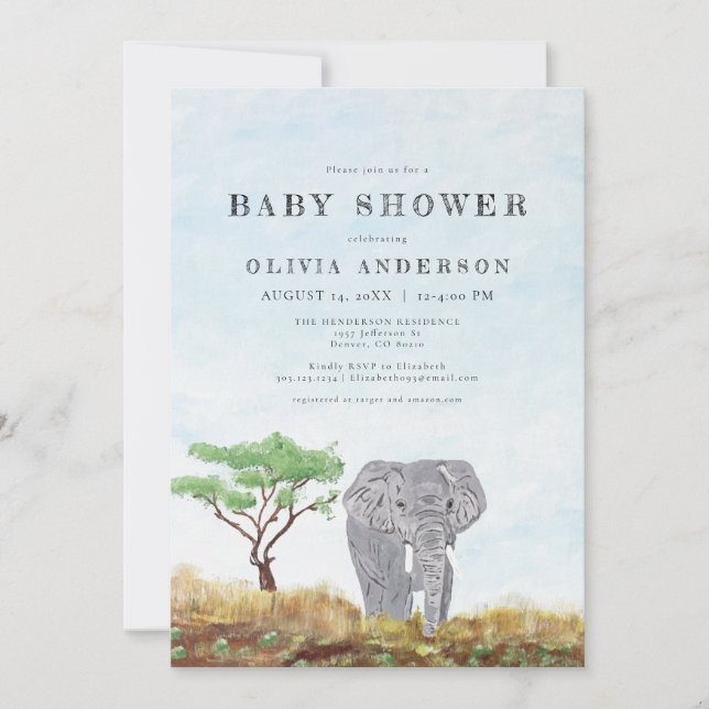 Invitación Elefante pintado: salvaje Safari Baby Shower (Anverso)