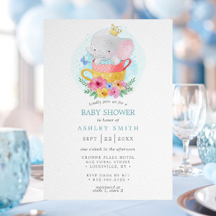 Invitación Elefante Príncipe Niño en Taza de Té Fiesta de Beb