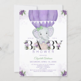 Invitación Elefante púrpura Balón de aire caliente Baby Showe