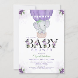 Invitación Elefante púrpura Balón de aire caliente Baby Showe