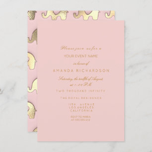 Invitación Elefante Purpurina Dorado Rosado Vidrio Ducha de C
