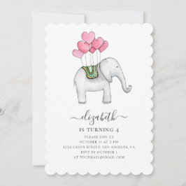 Invitación Elefante rosa acuarela. fiesta de cumpleaños del c