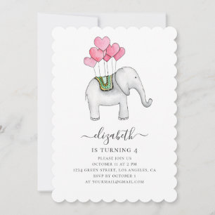 Invitación Elefante rosa acuarela. fiesta de cumpleaños del c