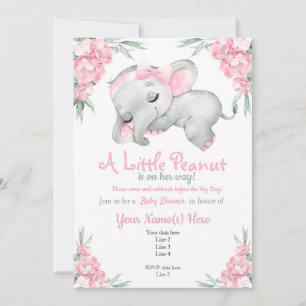 Invitación Elefante rosa Baby Shower Floral lindo rústico