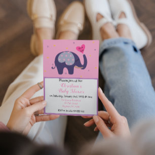 Invitación Elefante rosa lindo niña ducha