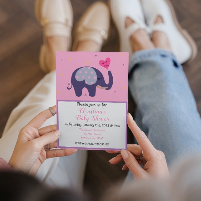 Invitación Elefante rosa lindo niña ducha (Subido por el creador)