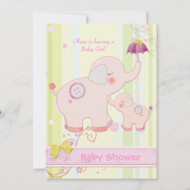 Invitación Elefante rosa paraguas bebé ducha (Anverso)