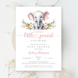 Invitación Elefante Rosa Pequeña Niña Niña De Cacahuete