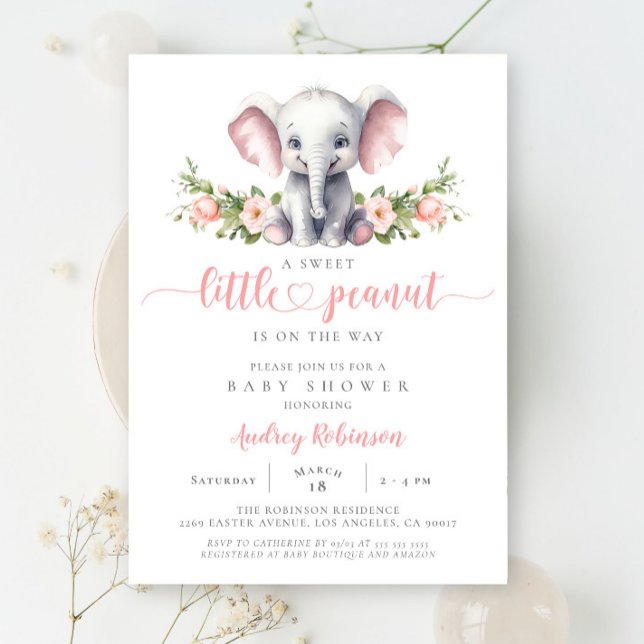 Invitación Elefante Rosa Pequeña Niña Niña De Cacahuete (Subido por el creador)