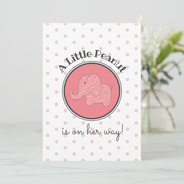 Invitación Elefante Rosa Pequeño cacahuete Dote Bebé Chica Du (Anverso de pie)