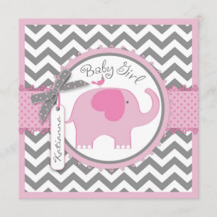 Invitación Elefante rosa y Chevron Imprimir Baby Shower
